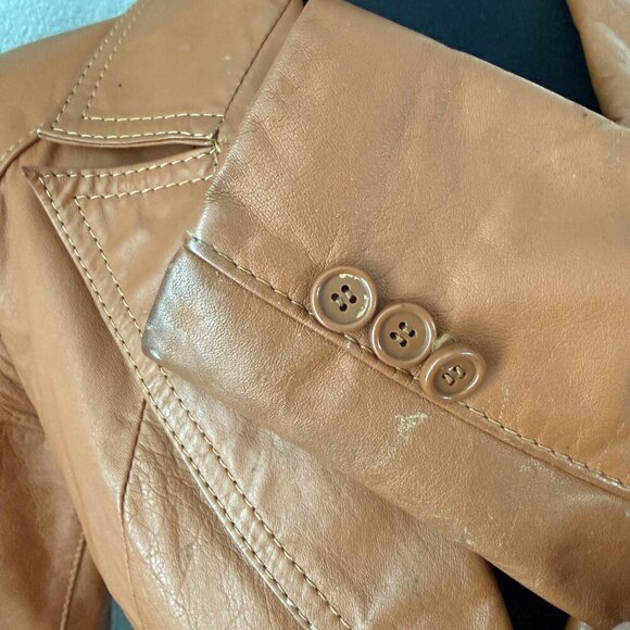 VINTAGE 70s Casual Corner Cognac Brown Leather Jacket XS/S - Picture 15 of 16
